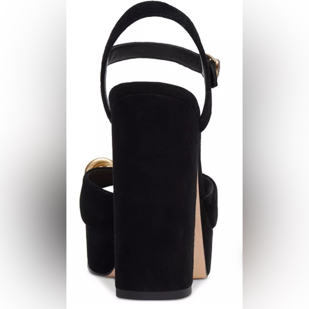 Coach Black Platform Heels with Gold Accent - Picture 3 of 10